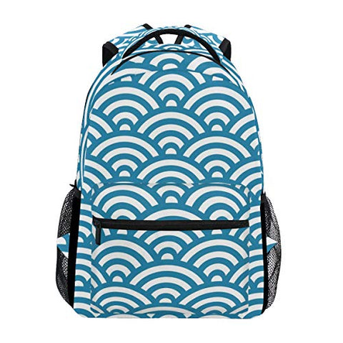 Stylish Japanese Inspired Waves Backpack- Lightweight School College Travel Bags, ChunBB 16" x 11.5" x 8"