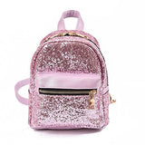 Girls Cute Sequin Mini Backpack Leather Purse Women Backpack Leather Cross Body Bag Pink