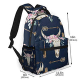 Casual Backpack,Cow Watercolor Deer Western Antlers Skul,Business Daypack Schoolbag For Men Women Teen