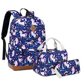 Backpacks for Girls Cute Unicorn School Bags Lightweight for 7+ years old Kids School Bags Backpack with Lunch Box and Pencil Case (Blue-Unicorn)