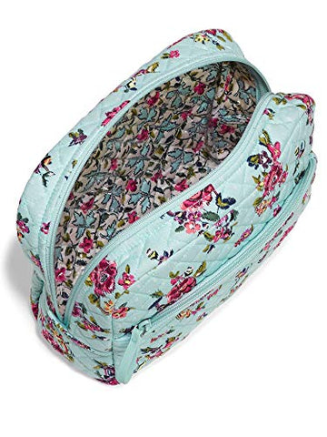Vera Bradley Iconic Large Cosmetic Case/Bag, Signature Cotton, Aqua/Water Bouquet