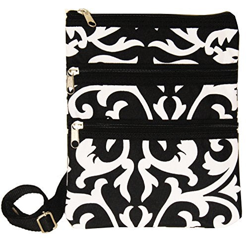 World Traveler Womens 9 Inch Swingpack Purse Bag, Black Trim Damask, One Size