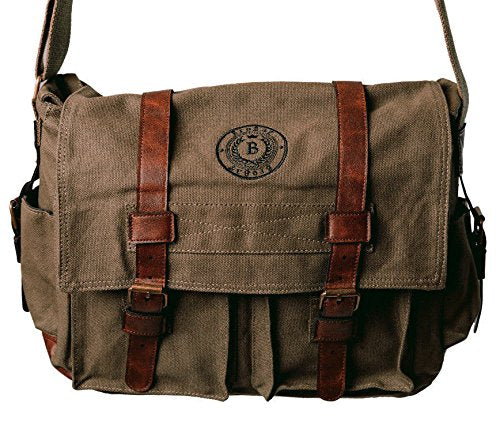 BroBag Mens Padded Canvas Messener Bag for Tablets and Laptops up to 14 inch