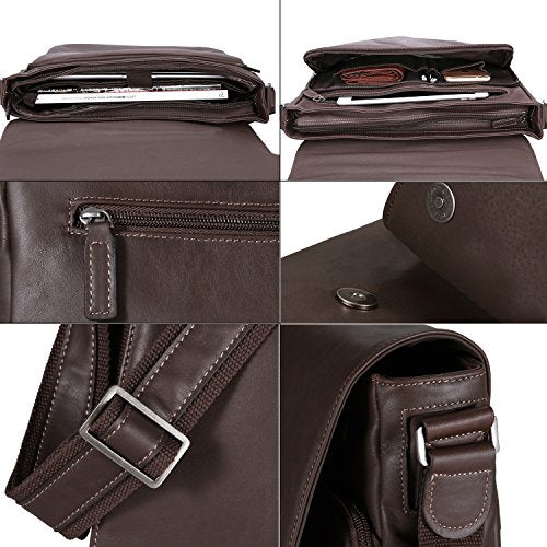 Banuce Vintage Soft Top Grain Leather Messenger Bag for Men Business