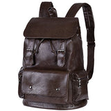 Vbiger Unisex Pu Leather Laptop Backpack Large-Capacity Casual Daypack Multi-Purpose Drawstring