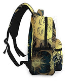 Multi leisure backpack,Boho Chic Art Golden Sun Moon And Stars Over, travel sports School bag for adult youth College Students