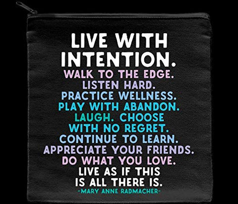 Makeup Bag,"Live with Intention" Quote Bag, Travel Cosmetics Bag- Ladies Makeup Bag- Airplane