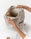 BAGGU Canvas Backpack, Durable and Stylish Simple Canvas Satchel for Daily Essentials, Natural Grid