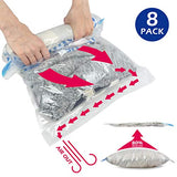 Premium Travel Storage Compression Bags for Clothes |8 Pack 4L 4M| Zippered, Roll Up, Space-Saving - No Vacuum Luggage Accessories | Heavy-Duty Airtight - Waterproof Seal - Reusable