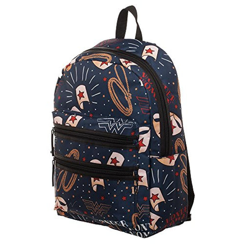 Dc Wonder Woman Backpack - Double Zipper Backpack With Wonder Woman Symbols