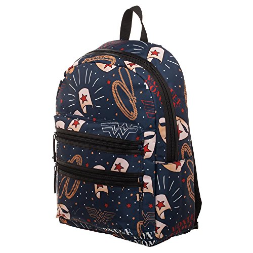 Dc Wonder Woman Backpack - Double Zipper Backpack With Wonder Woman Symbols