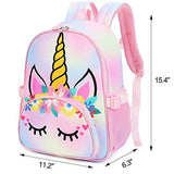 Kids Backpack Girls School Backpack Unicorn Preschool Kindergarten BookBag with Chest clip (Tie Dye headband unicorn)