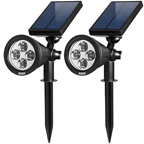 AMIR Solar Spotlights Outdoor Upgraded, Waterproof 4 LED Solar Security Landscape Lights,