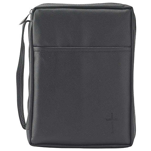 Black Outer Pocket 7 x 10 Leather Like Vinyl Thinline Bible Cover Case with Handle