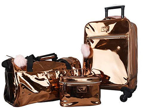 Vue Metallic Lightweight Spinner Carry on Luggage 3pc Carry on Set w/ 22" Luggage, Duffel Bag & Cosmetic Bag (Rose Gold)