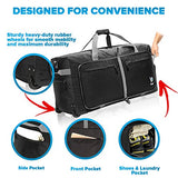 Wheeled Duffle Bag Luggage - 100L Large Rolling Duffel Bag 30 inch Folding Duffle Bag For Travel - Packable Duffle Bag With Rollers (Black)