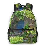 Multi leisure backpack,Fantasy Hobbit Land House In Magical Overhill, travel sports School bag for adult youth College Students