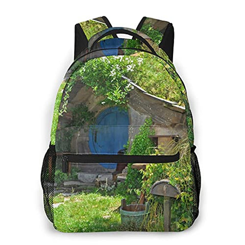Multi leisure backpack,Fantasy Hobbit Land House In Magical Overhill, travel sports School bag for adult youth College Students