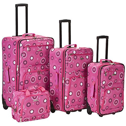 Rockland Luggage Brown Leaf 4 Piece Luggage Set, Pink Pearl, One Size