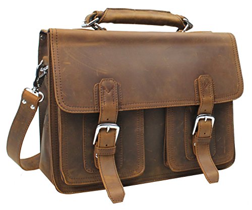 Vagabond Traveler 20" Super Large Full Grain Leather Briefcase Heavy 8Lb Lb08. Vintage Brown