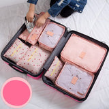 6Pcs Waterproof Travel Storage Bags Clothes Packing Cube Luggage Organizer Pouch (Pink cherry)
