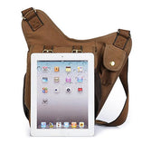 AUGUR Vintage Canvas Military Messenger Bag Sling Bags Leather Patchwork Messenger Bag (Brown)