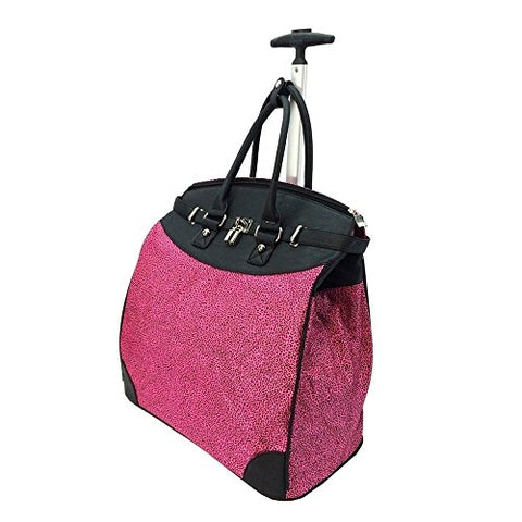 Safari Leopard Pattern Carry On Rolling Foldable Laptop Tote, Lush Softside Animal Kingdom Wildlife