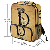 LORVIES Initials-Letter-D School Bag for Student Bookbag Women Travel Backpack Casual Daypack Travel Hiking Camping