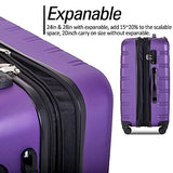 Expandable 3 Piece Luggage Sets Hardside Durable Suitcase with Spinner Wheels TSA Lock, 3 Pcs Carry On Case Travel Home Outdoor School Lightweight Trolley Case ( 20" 24" 28" Purple)