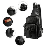 ABage Men's Sling Backpack Vintage Leather Chest Shoulder Bag Crossbody Pack Daypack, Black