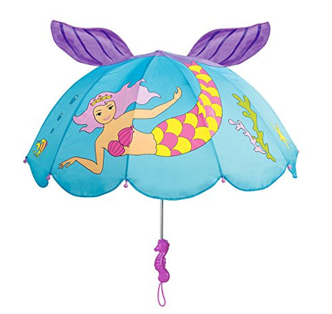 Kidorable Blue Mermaid Umbrella for Girls with Fun Seahorse Handle and Pop-Up Tail