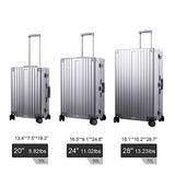 TRAVELKING All Aluminum Luggage Hard Shell Suitcase with Wheels Carry On Spinner Suitcase (Silver 20 Inch)