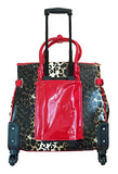 Trendy Flyer Computer/Laptop Large Bag Tote Duffel Rolling 4 Wheel Spinner Luggage Leopard Red