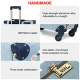 NZBZ Travel Vintage Trunk Luggage Set with Spinner Wheels Cute Retro Suitcase for Women, 2 Pieces (Embroidered Flowers Dark Blue Set, 26"+12")