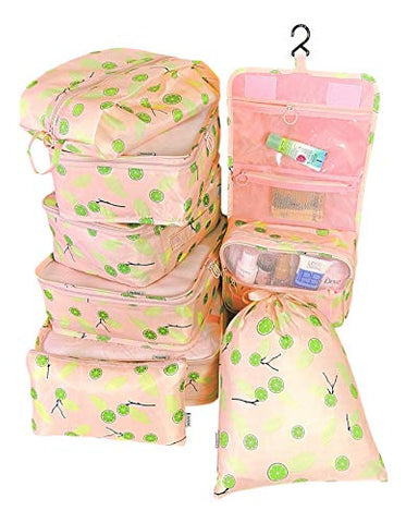 Packing Cubes Backpack Organizers Set for Carry on Travel Bag Luggage Cube (Pink Lime 7+1pcs)