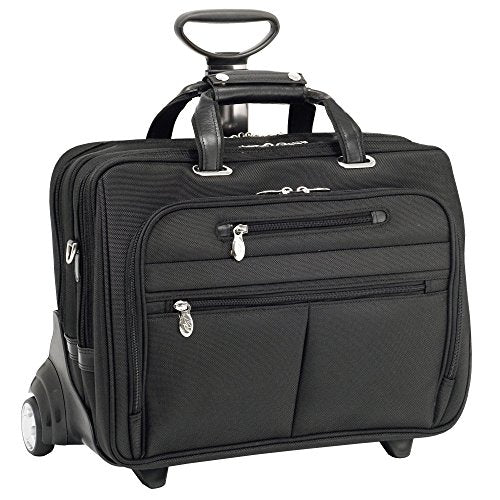 Mcklein USA 76535 Ohare, 15.6" Nylon Checkpoint Friendly Wheeled Laptop Briefcase, 18"x9.25"x14.5", Black
