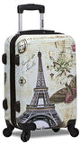 Dejuno 3-Piece Printed Lightweight Hardside Spinner Upright Hard Case Luggage Set - Paris Stamp