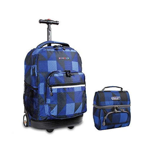 J World New York Sunrise Rolling Backpack & Corey Lunch bag Set (Block Navy)
