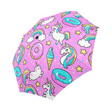 InterestPrint Funny Unicorns,Donuts Rainbow Windproof Auto Open And Close Foldable Umbrella,