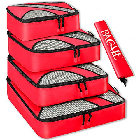 BAGAIL 4 Set Packing Cubes,Travel Luggage Packing Organizers with Laundry Bag Red