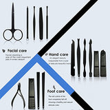 ONME 15Pcs Nail Clippers Set Pedicure Kit Stainless Steel Nail Clipper set, Professional Nail Scissors Grooming Kit Manicure Includes Cuticle Remover Tools With Portable Travel Case (Black)