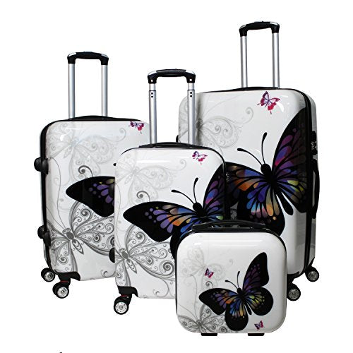World Traveler 4 Piece Hardside Upright Spinner Luggage Set, Butterfly ...