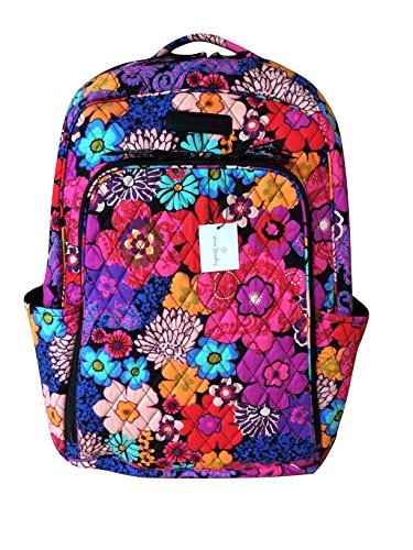 Vera Bradley Laptop Backpack (Updated Version) with Solid Color Interiors (Floral Fiesta with Black Interior)