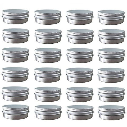 24 Pack (2 Oz/60ml) Screw Top Round Aluminum Tin Cans, Metal Tin Storage Jar Containers with Screw Cap for Lip Balm, Cosmetic, Candles, Salve, Make Up, Eye Shadow, Powder, Tea