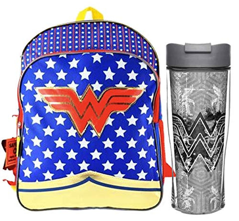 DC Comics Wonder Woman Girl's 12" Toddler Sized Backpack Plus Wonder Woman 24oz Crescent Bottle! BPA Free