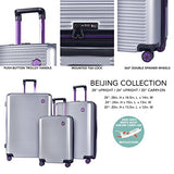 TPRC 3 Piece Multi-Tone Eye-Catching Design Hardside Luggage Set with TSA Lock, Silver with Purple Color Option