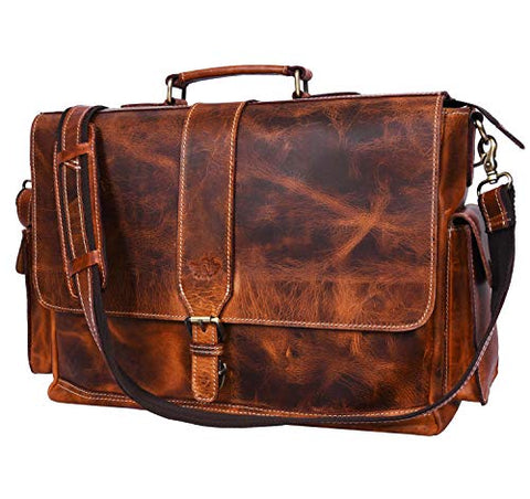 Addey Supply Company 16" Leather Messenger Bag for Laptop Briefcase Bag 16.5X6X12 inch Abyss
