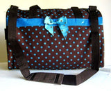 19" Duffel/Tote Bag Brown & Blue Polka Dots Luggage Purse