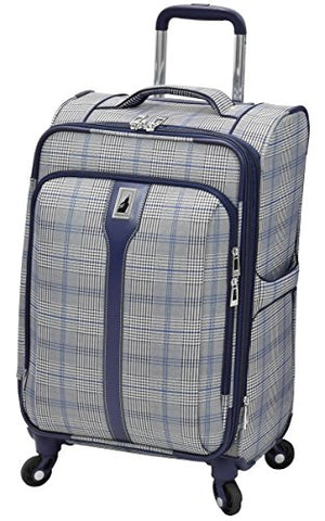 London Fog Knightsbridge Hl 21" Expandable Spinner, Grey/Navy Plaid