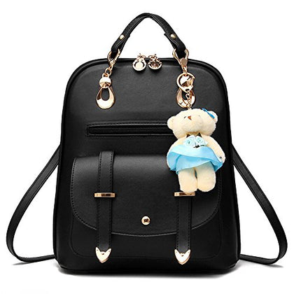 Bag Wizard Oasd Women'S Backpack Leather Multi Way Girls School Cartoon Pendant, Black